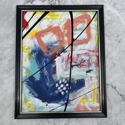 Framed Original Abstract Art Painting 9x12" Blue Watermelon With COA TA2