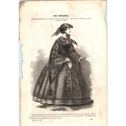 1861 Original The Monaceda Lady in Dress Engraving Print Godey's Ladys Book D4-1