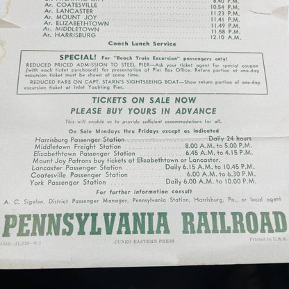 1935 Pennsylvania RR Advertising Poster Atlantic City Beach Train Excursion C8