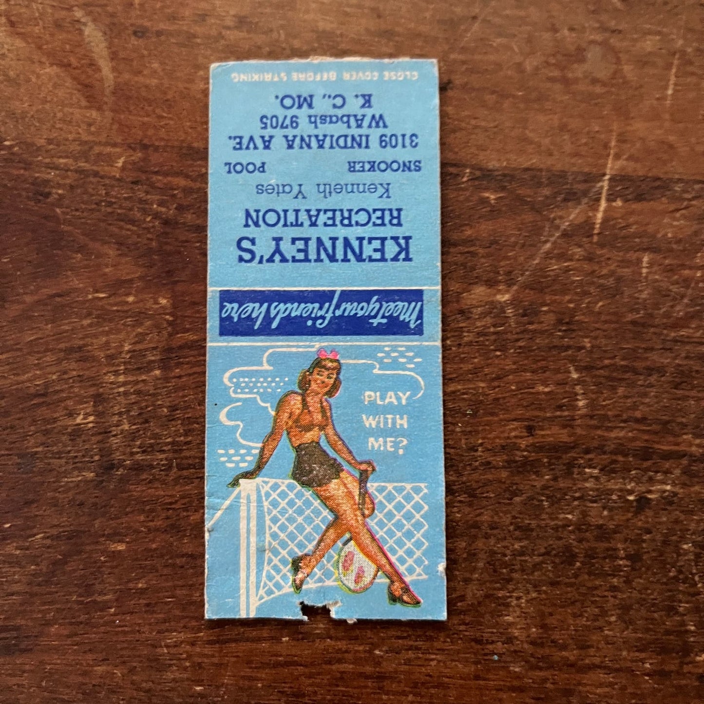 Kenny's Recreation Kansas City MO PINUP Advertising Matchbook Cover SA9-M12