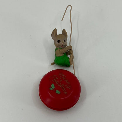 1990 Enesco HO-HO! YO-YO! Ornament MERRY CHRISTMAS Mouse Collectors Proof TB4