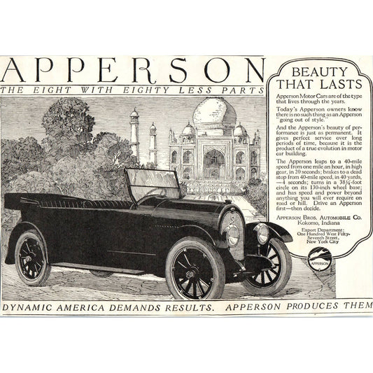 c1920 Harper's Magazine Ad - Apperson Bros. Motor Car Co Kokomo Indiana TF6-1