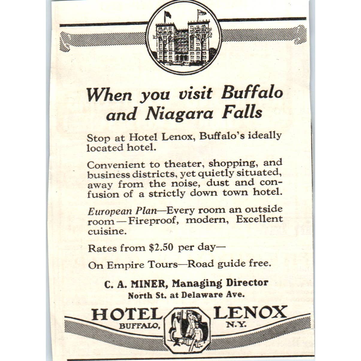 c1920 Harper's Magazine Ad - Hotel Lenox Buffalo NY EA3-4