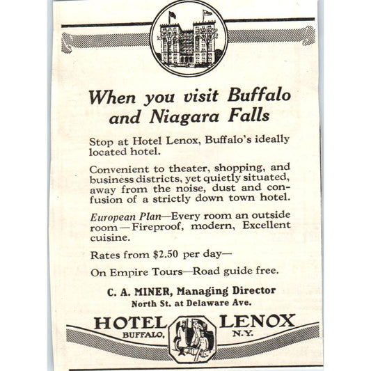 c1920 Harper's Magazine Ad - Hotel Lenox Buffalo NY EA3-4
