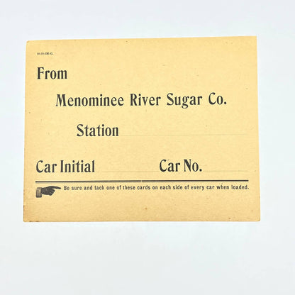 Vintage Menominee River Sugar Co. Railroad Train Car Sign Blank AB8