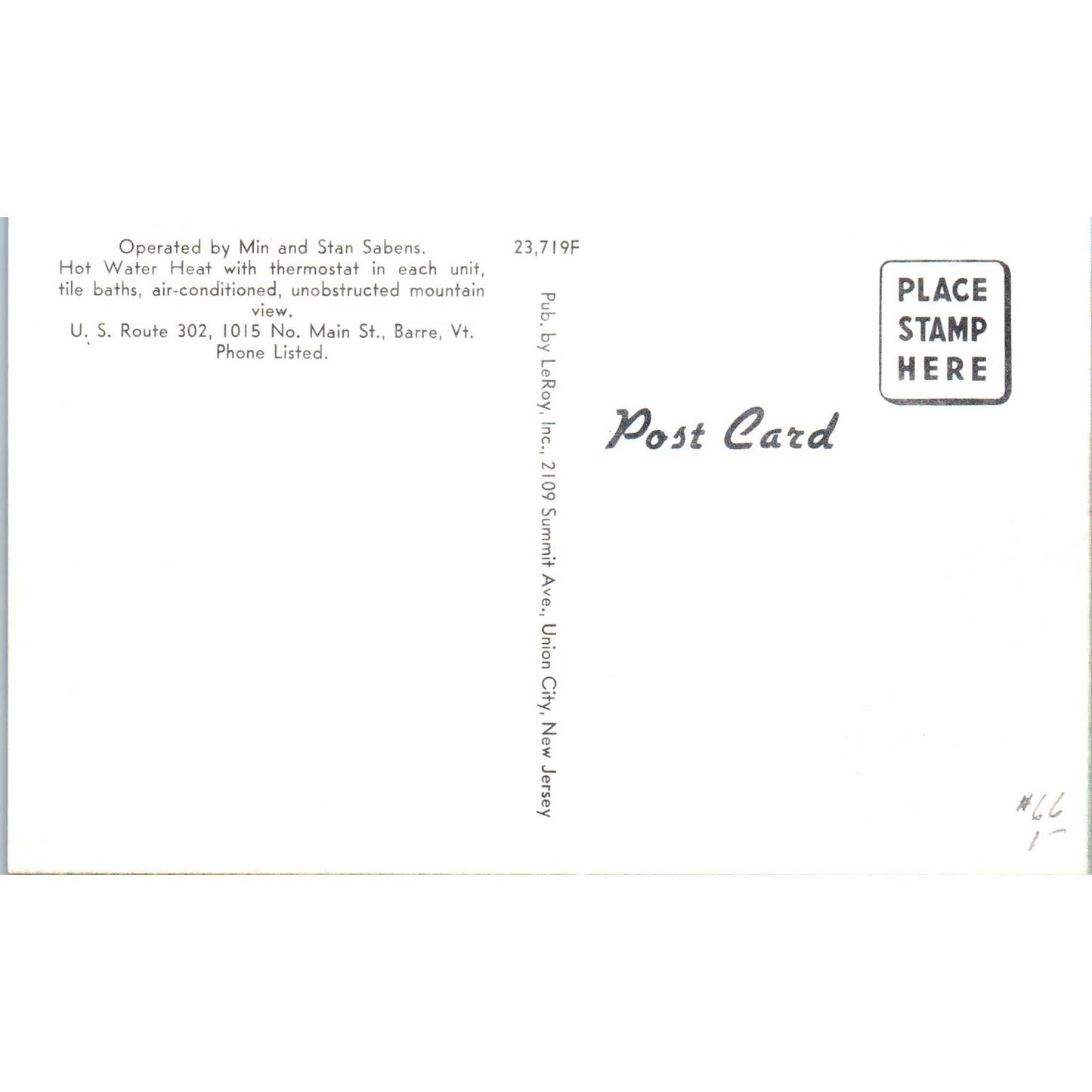 The Knoll Motel Barre VT Min & Stan Sabens Original Postcard TK1-P12