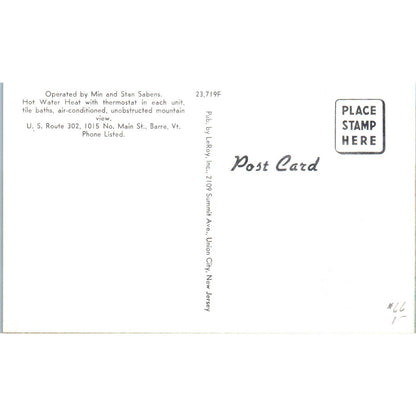 The Knoll Motel Barre VT Min & Stan Sabens Original Postcard TK1-P12