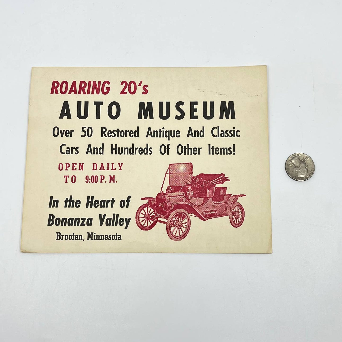 Vintage Advertisement Roaring 20’s Auto Museum Bonanza Valley Brooten MN AA7