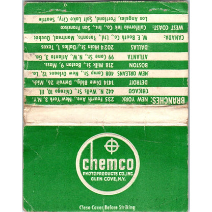 Chemco Equipment Photoproducts Wide Advertising Matchbook Cover SA9-M7