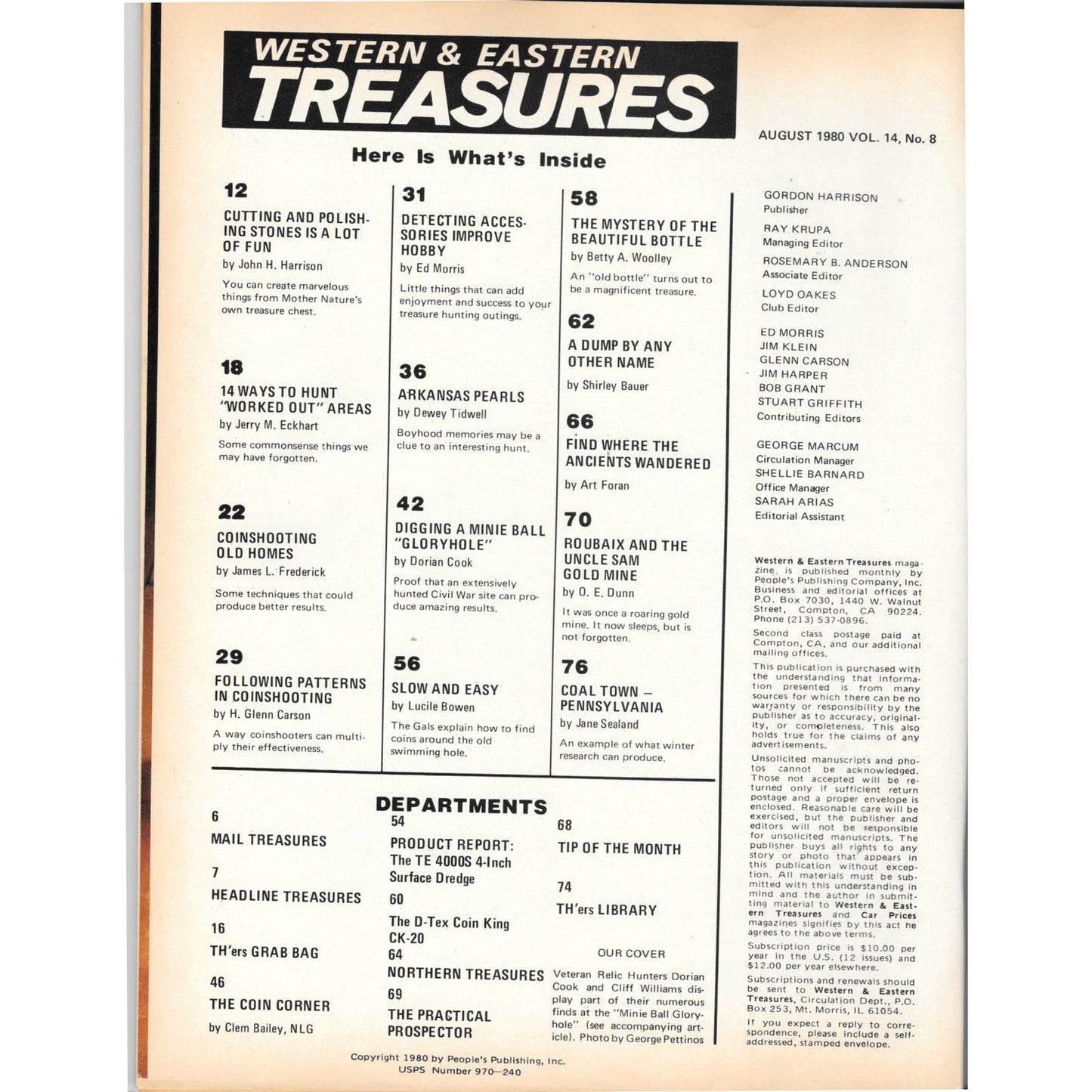 Western & Eastern Treasures Magazine Mines, Buried, Metal Detecting Aug 1980 MB2