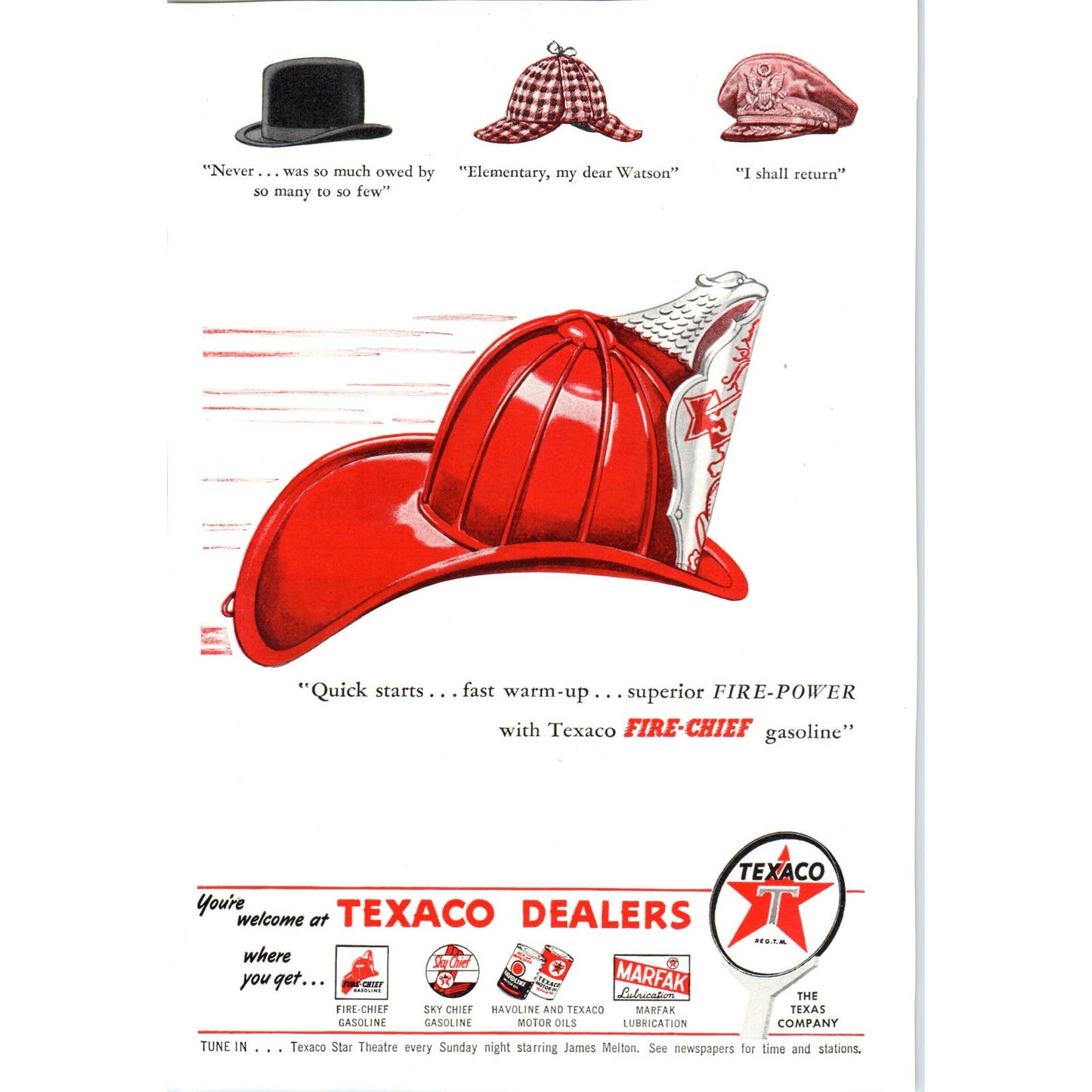 Antique Original Print Ad Texaco Fire Chief Gasoline Hats 6x9 TJ1-2