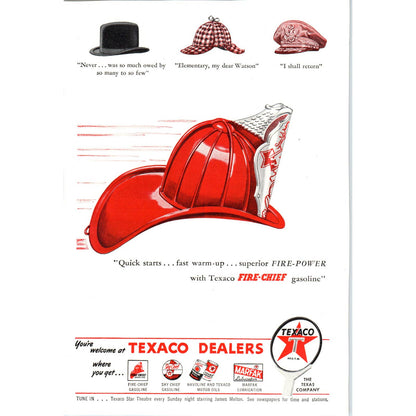 Antique Original Print Ad Texaco Fire Chief Gasoline Hats 6x9 TJ1-2
