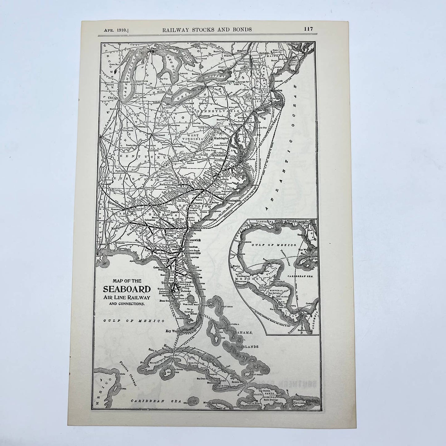 1910 Original 2 Sided Map Seaboard Air Line Railway & Southern Pacific Co. FL3