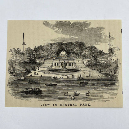 1880s Original Art Print Engraving View in Central Park New York ~3.5x4.5 AC9