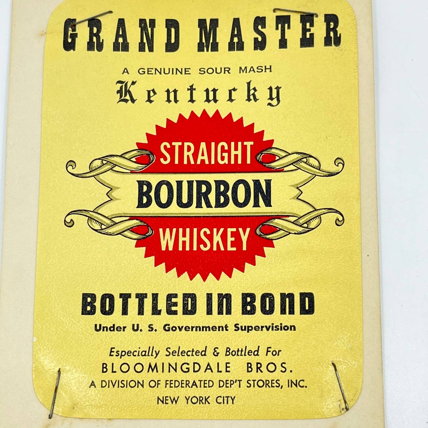 Grand Master Bourbon Whiskey Label Bloomingdale Bros New York City NY