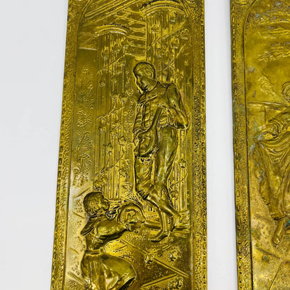 Vtg Elpec England brass relief wall plaques Venetian dancers, musicians 4x14 TD9