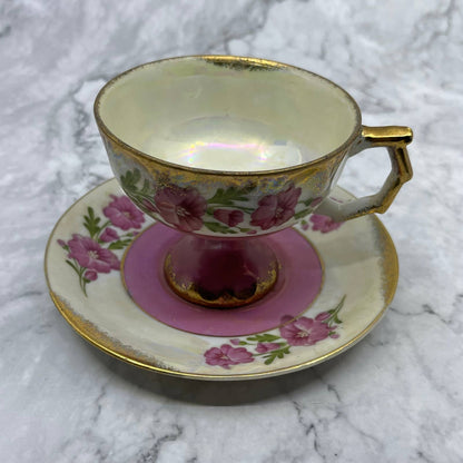 Vintage Lustreware Iridescent ￼Bone China Footed Floral Teacup & Saucer TA7