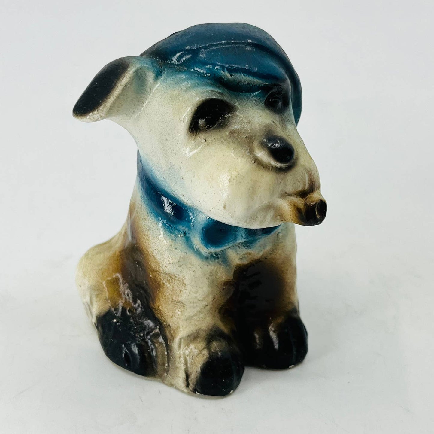 Hand Painted Chalkware Jack Russell Terrier Dog w Hat Carnival Fair Prize 3” SA6