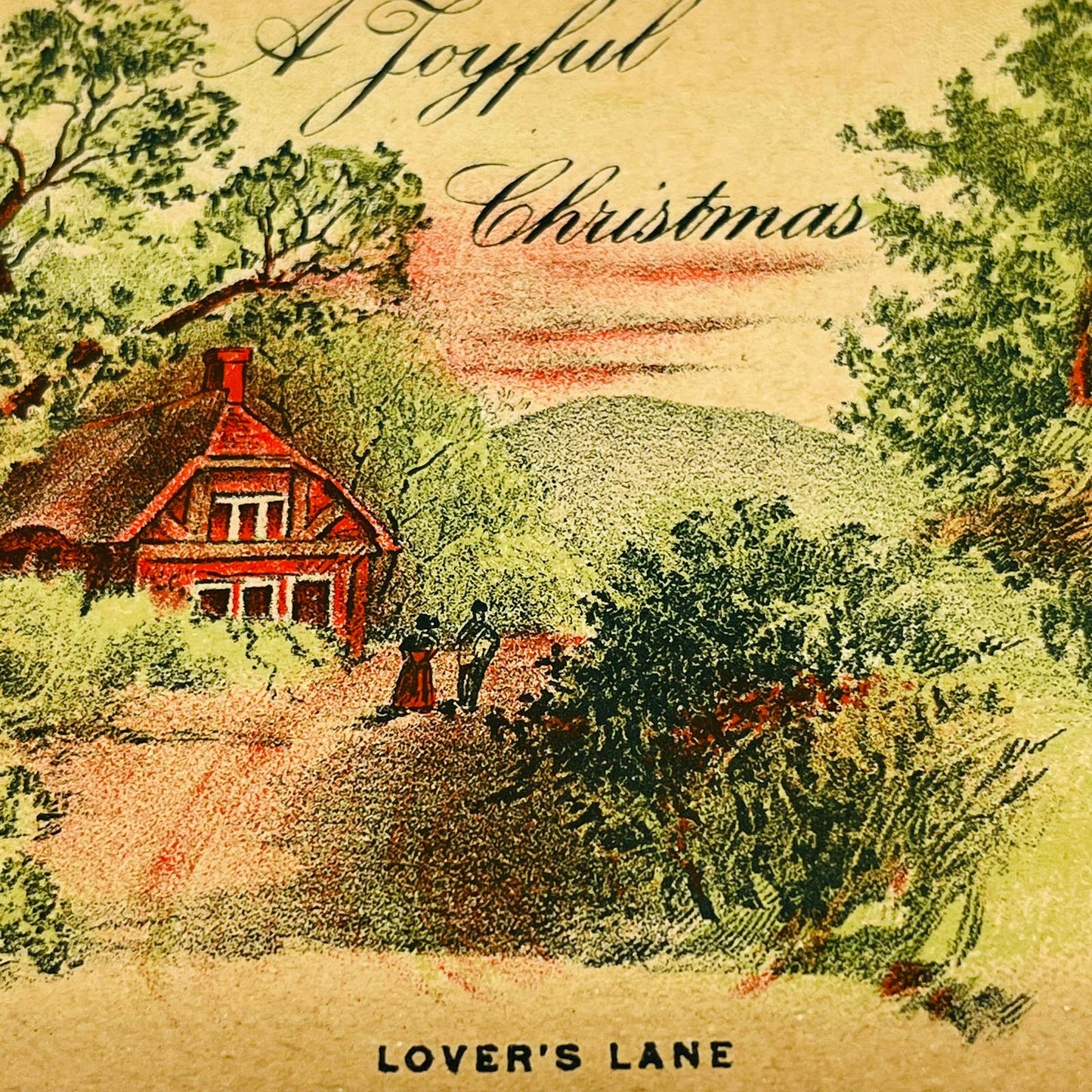 1910s Christmas Post Card Cottage Lover’s Lane PA4