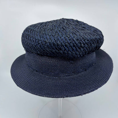 Vintage Woman’s Navy Blue Straw Woven Sunday Hat HB1
