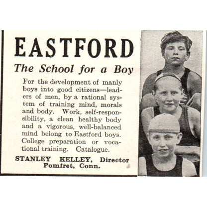 c1920 Harper's Magazine Ad - Eastford Boys School Stanley Kelley Pomfret CT EA3-2