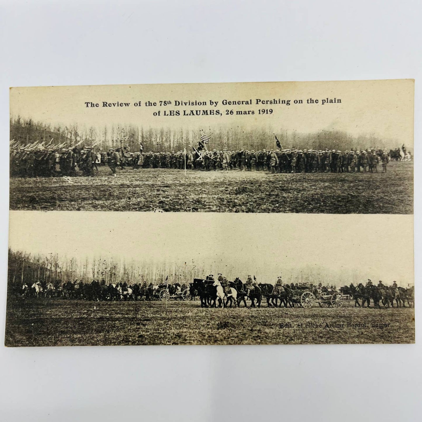 c1918 Postcard WWI Review of 78th Division by General Pershing Les Laumes PA9