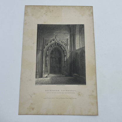1836 Original Art Engraving Rochester Cathedral Door to Chapter House AC6