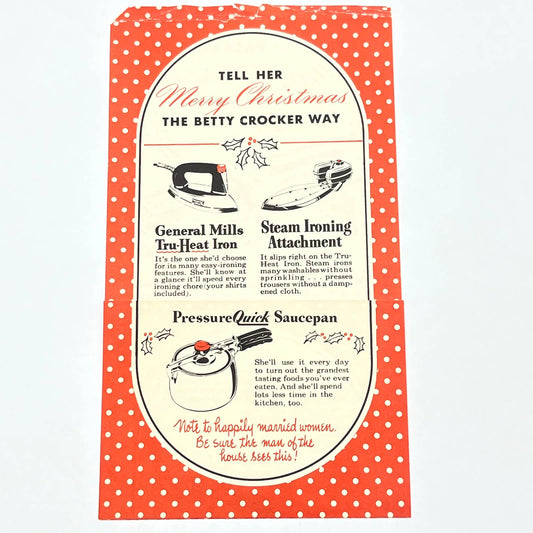 1944 Betty Crocker Christmas Ad Card Irons Pressure Quick Sauce Pan AC1-2