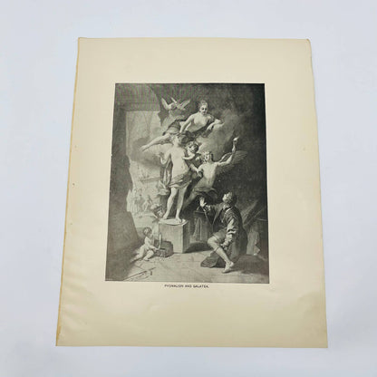 1880s Victorian Art Print Engraving Goethe PYGMALION AND GALATEA Jean Raoux