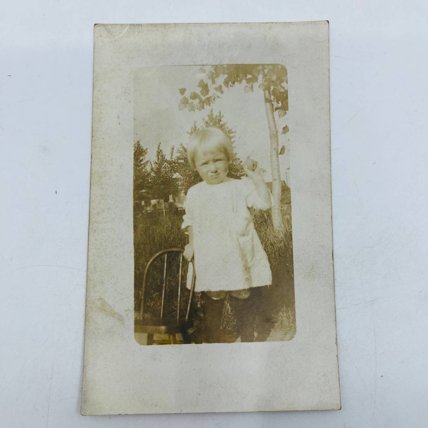 Early 1900s RPPC Young Girl Toddler Posing With Chair PA9