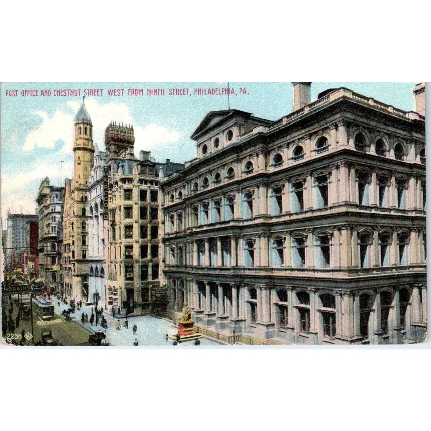 Antique Postcard Post Office & Chestnut St West From 9th St Philadelphia TD9-P1