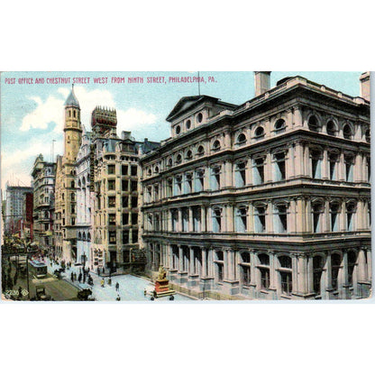 Antique Postcard Post Office & Chestnut St West From 9th St Philadelphia TD9-P1
