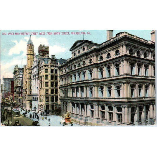 Antique Postcard Post Office & Chestnut St West From 9th St Philadelphia TD9-P1