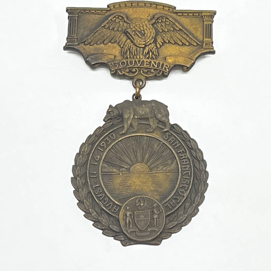 1930 August 11-16 San Francisco California Souvenir Pin Badge SD8