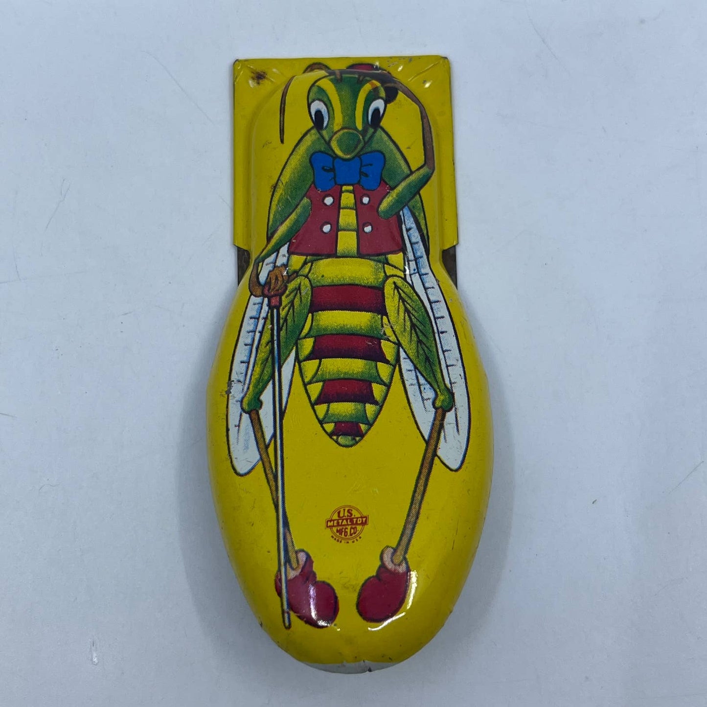 Vtg Happy Cricket Halloween Tin Litho Clicker Noisemaker US Metal Toy Co USA TG8
