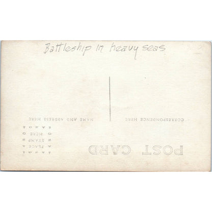Antique Postcard RPPC Battleship in Heavy Seas SE8