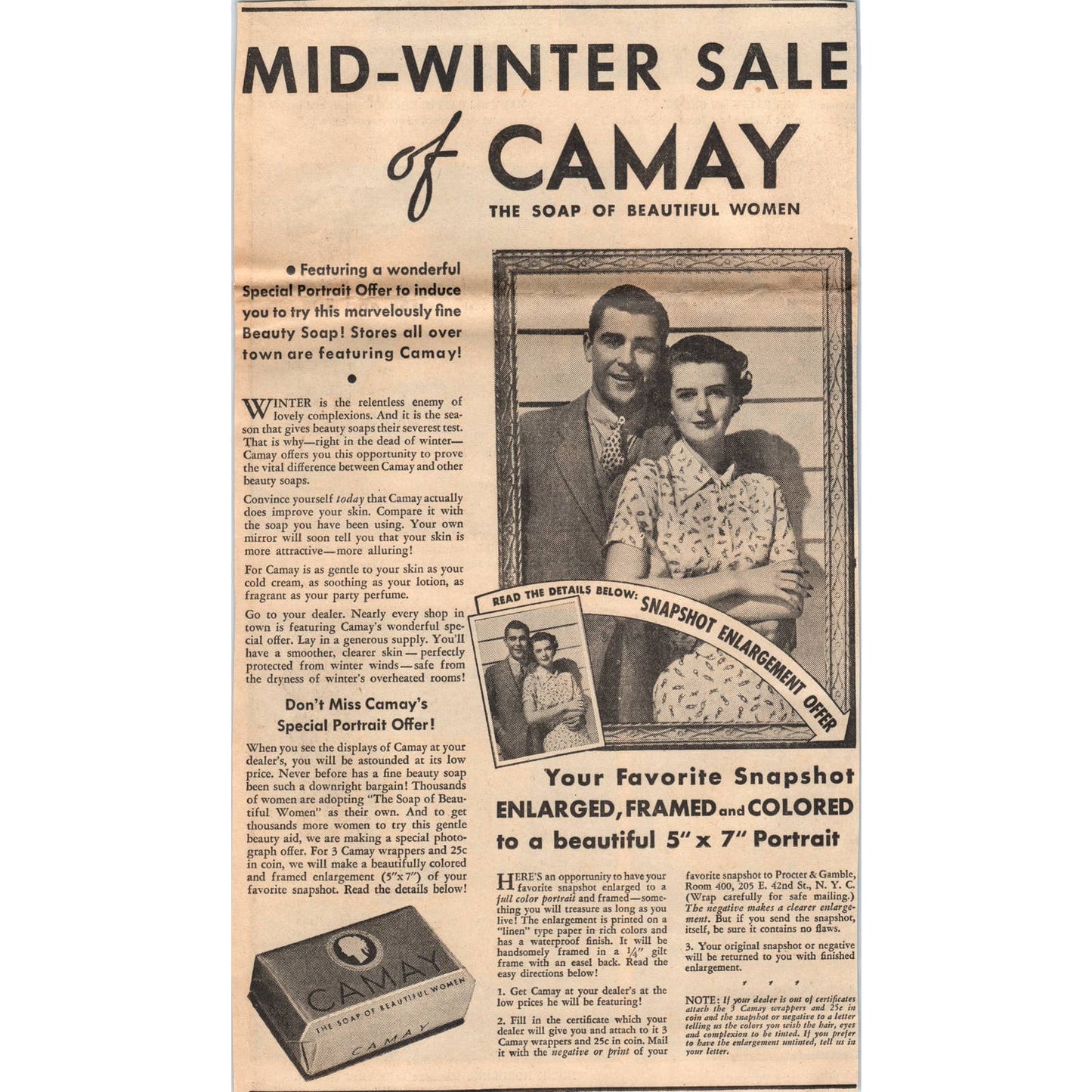 1935 Minneapolis Journal Newspaper Ad Camay - The Soap of Beautiful Women FL5-2