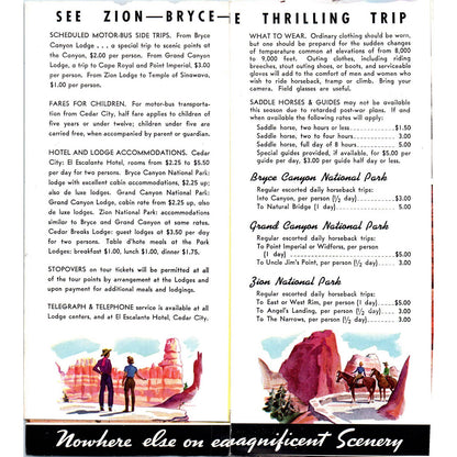 Vintage 1946 Grand Canyon, Zion, Bryce National Parks Map & Travel Brochure AD7