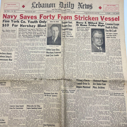 1950 Mar 18 LEBANON DAILY NEWS Newspaper Navy Saves 40 Stricken Vessel TI6-25