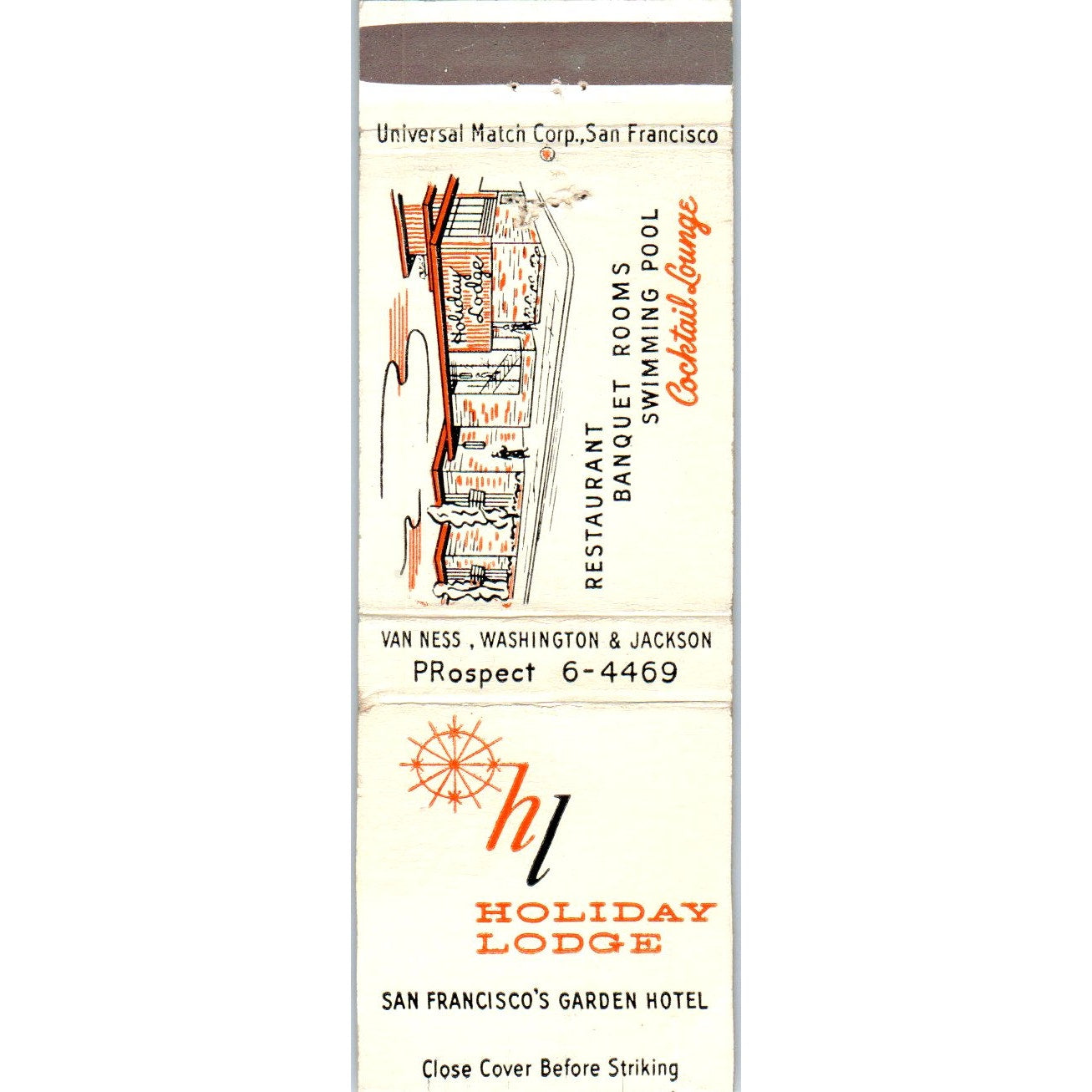 Holiday Lodge San Francisco's Garden Hotel Advertising Matchbook Cover MM9-2