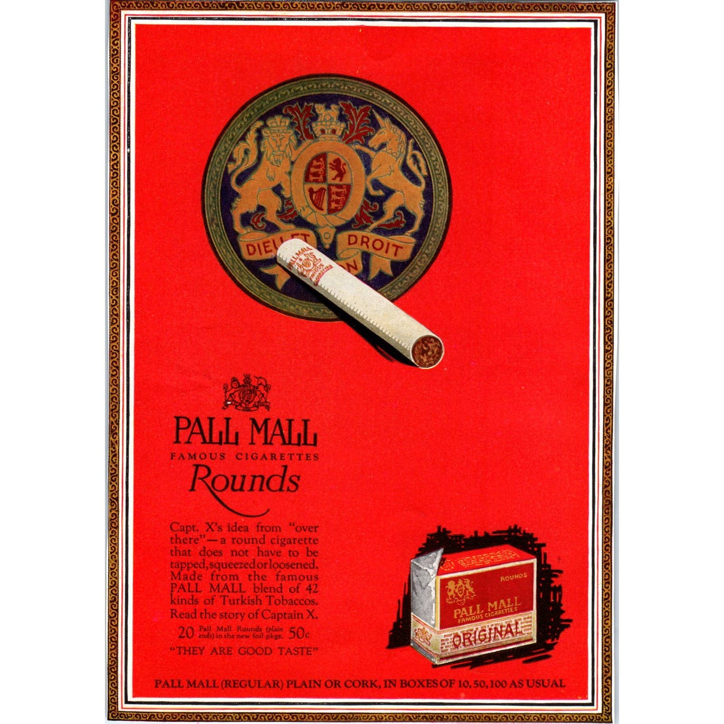 c1920 Harper's Magazine Ad - Pall Mall Famous Cigarettes Rounds TF6-1