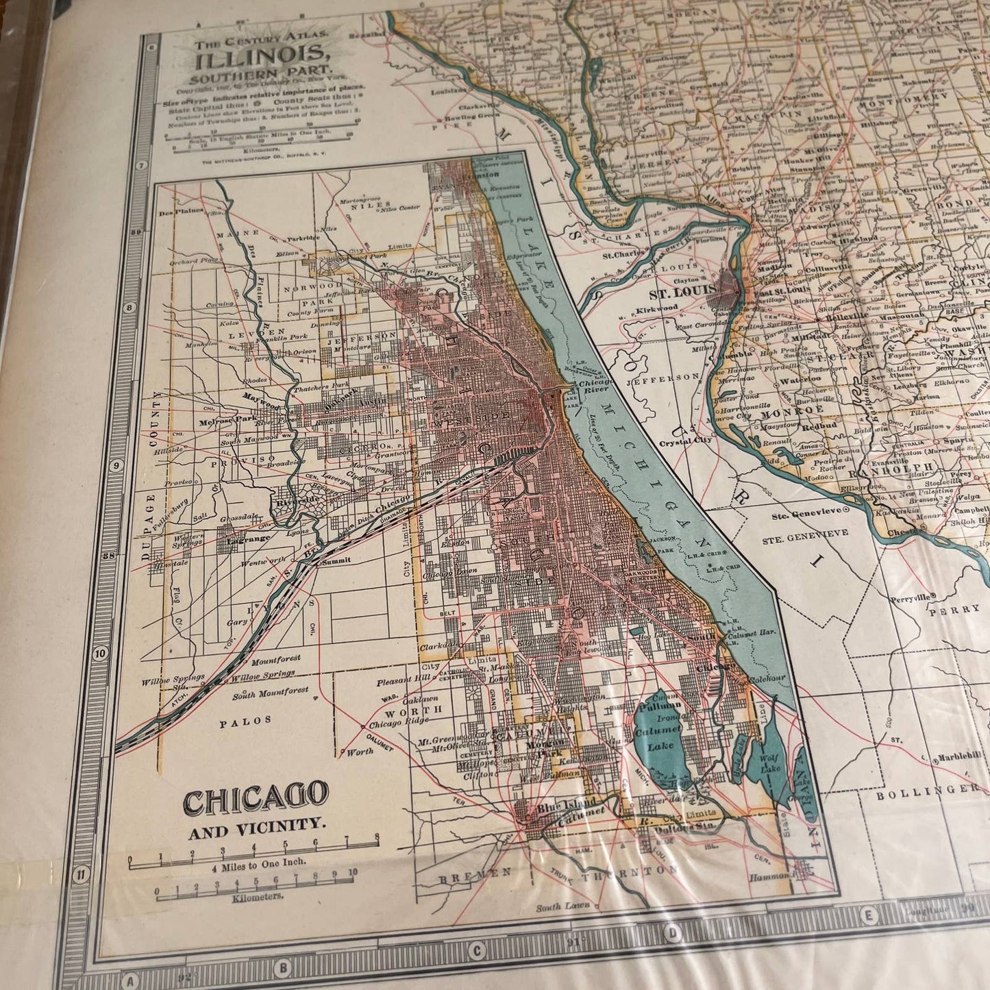 Antique 1897 The Century Atlas Map of Illinois Set of 2 Engraved 12.5x17 FL5