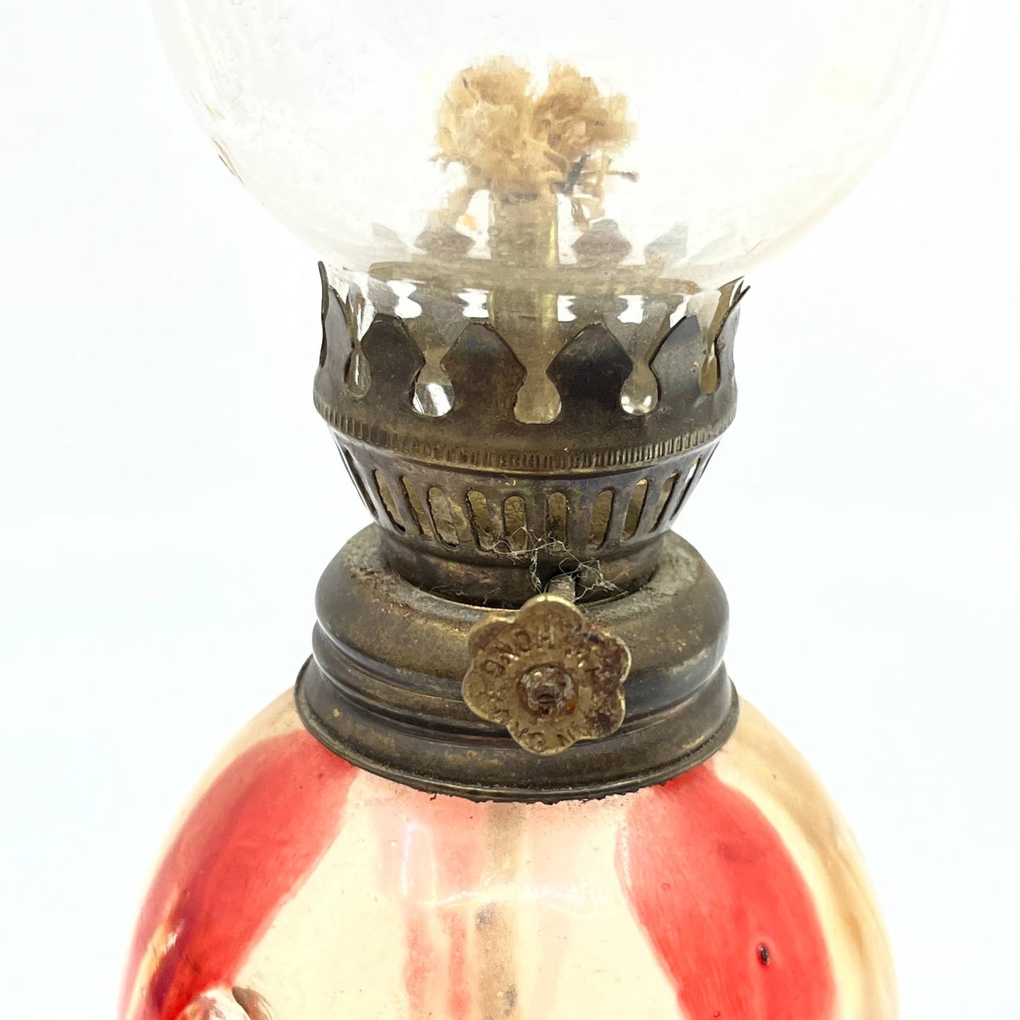 Vintage Red and Clear Glass Kerosene Oil Lamp 10" TC7