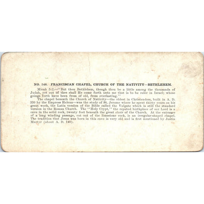 Franciscan Chapel Church of Nativity Bethlehem - Antique Stereoview Card H3-2