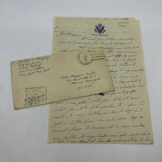 1945 WWII Letter From Italy Sgt. Jay Murphy Army Stationary New York NY SC5