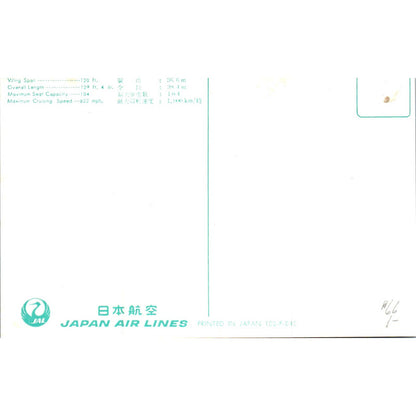 JAL Japan Airlines Passenger Jet Plane Original Postcard TK1-P19