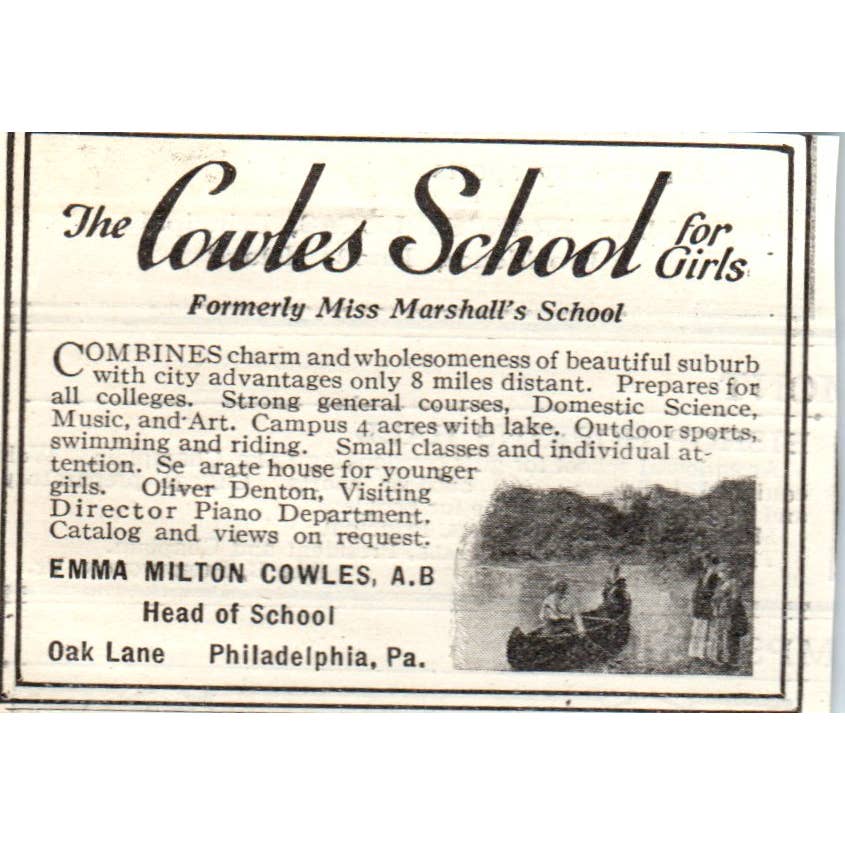 c1920 Harper's Ad - The Cowles School for Girls Emma Milton Cowles Phila EA3