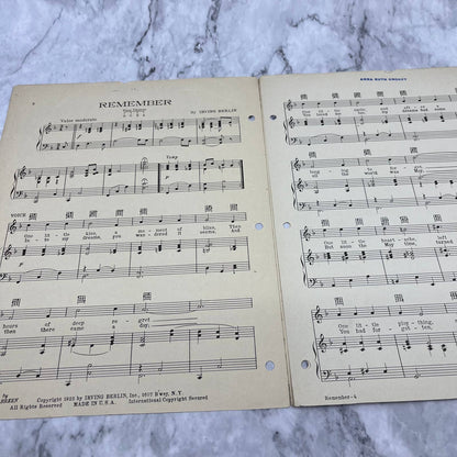 Vintage 1925 Irving Berlin's Remember Sheet Music Vintage Song Musical TJ4
