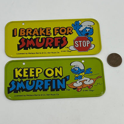 1983 2 Vintage Smurf Metal License Plates for Bike Bicycle Tricycle 5” SC4-2