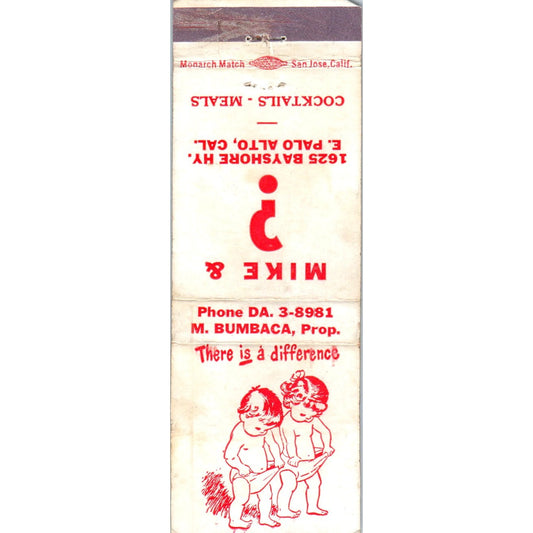 Mike & ? Cocktails Palo Alto CA Advertising Matchbook Cover MM9-2